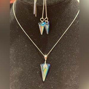 403. Spike Bermuda Blue pendant w/ 18” SS Chain & matching threader earr…